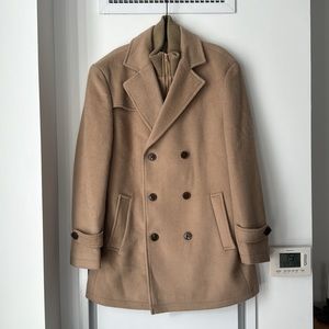 Labrada Double-Breasted Wool-Blend Peacoat with Knit Bib Insert